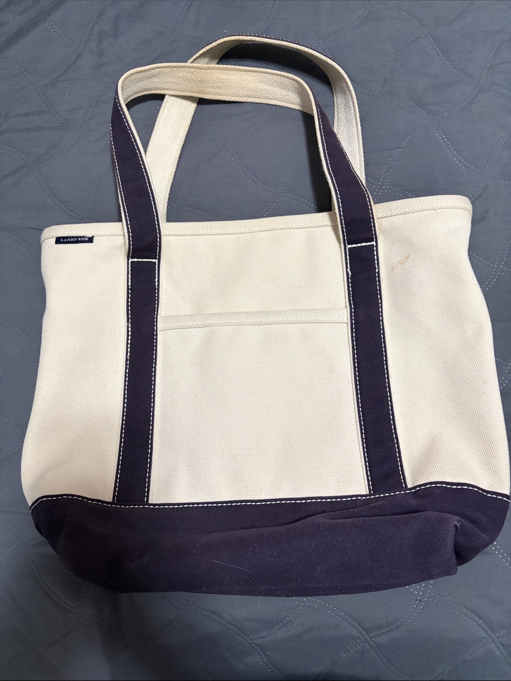 Lands End Canvas Tote in Ivory with Navy Trim